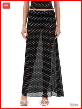 Satin Maxi Skirt Plisse Polka Dot Low Rise Formal